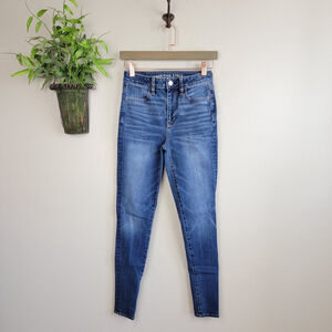 American Eagle Skinny Super Hi Rise Jegging Medium Wash 360 Stretch Jeans Sz 2